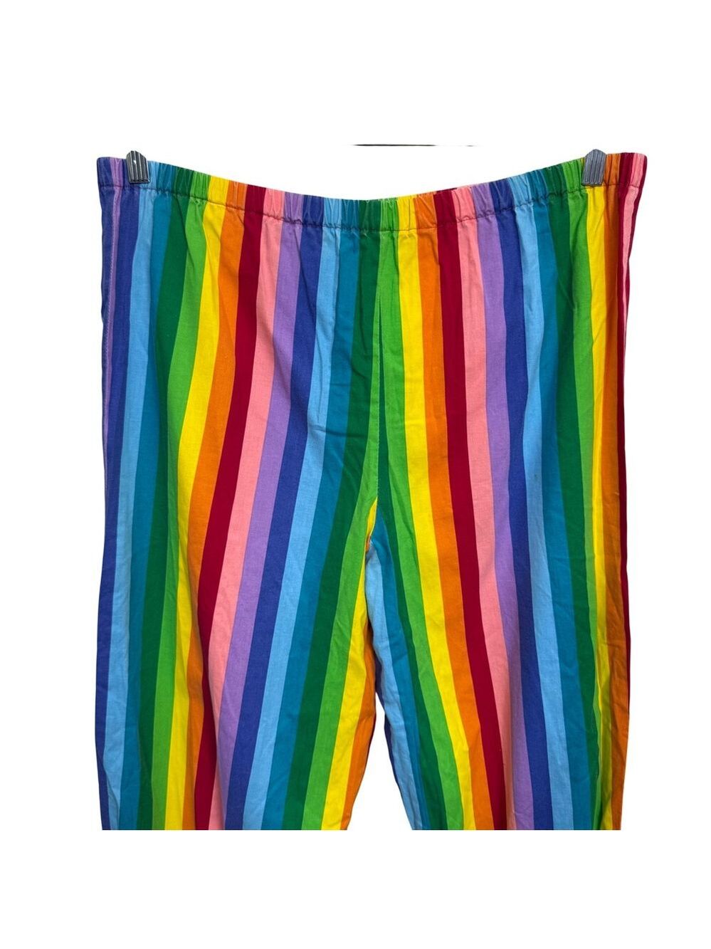 Vintage Handmade Rainbow Striped Ruffle Hem Pants Gold Clowncore Festival XL - Picture 2 of 6